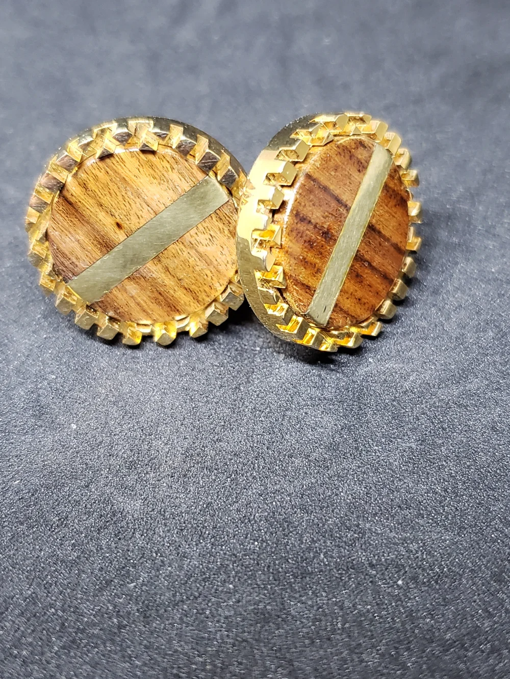 Gold-Tone Wood Inlay Cufflinks - Round Men's Accessory